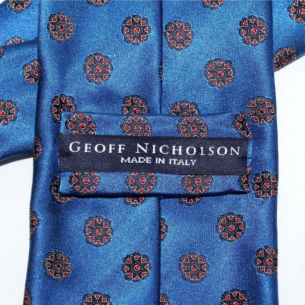 Geoff Nicholson Necktie blue gold 100% silk Italy